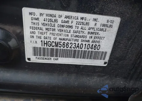 2003 Honda Accord Ex z USA, uszkodzony, nr VIN 1HGCM56623A010460